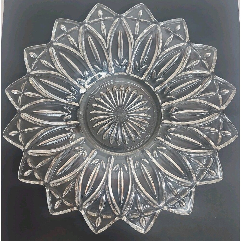 Vintage Federal Glass Flower Petal Clear Glass Serving Plate Dish 11&1/2"